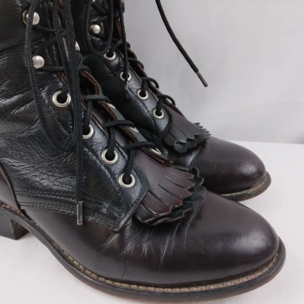 Laredo Kiltie Boots 2-Tone Black Brown Leather Lace Up Steampunk Women's 6.5 M - Picture 2 of 16